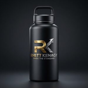 RK Insulated Water Bottle 40oz — matte black large stainless steel with Rhett Kenagy Raise The Standard branding