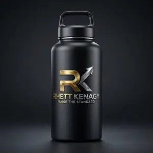RK Insulated Water Bottle 40oz — matte black large stainless steel with Rhett Kenagy Raise The Standard branding